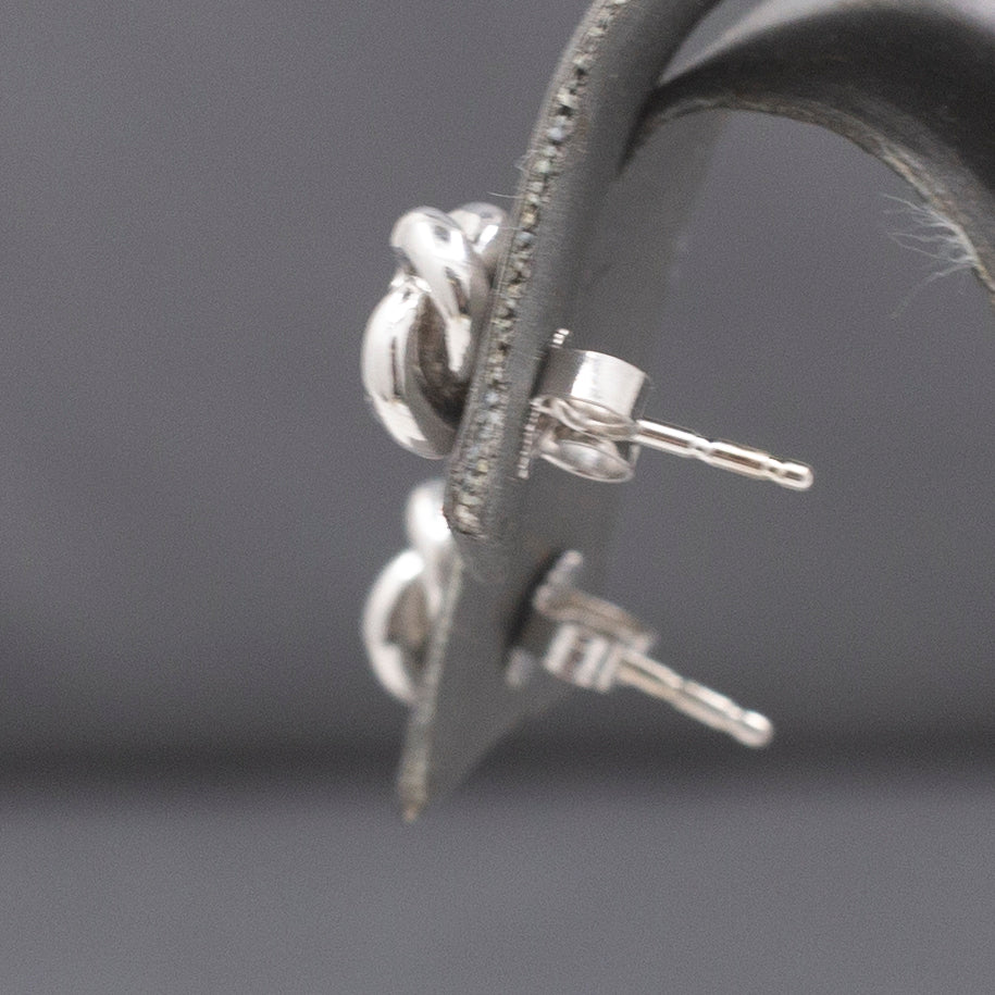 Petite Single Cut Diamond Love Knot Earrings in 14k Solid White Gold