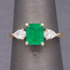 Vintage Emerald and Pear Cut Diamond Ring in 18k Yellow Gold