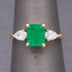 Vintage Emerald and Pear Cut Diamond Ring in 18k Yellow Gold