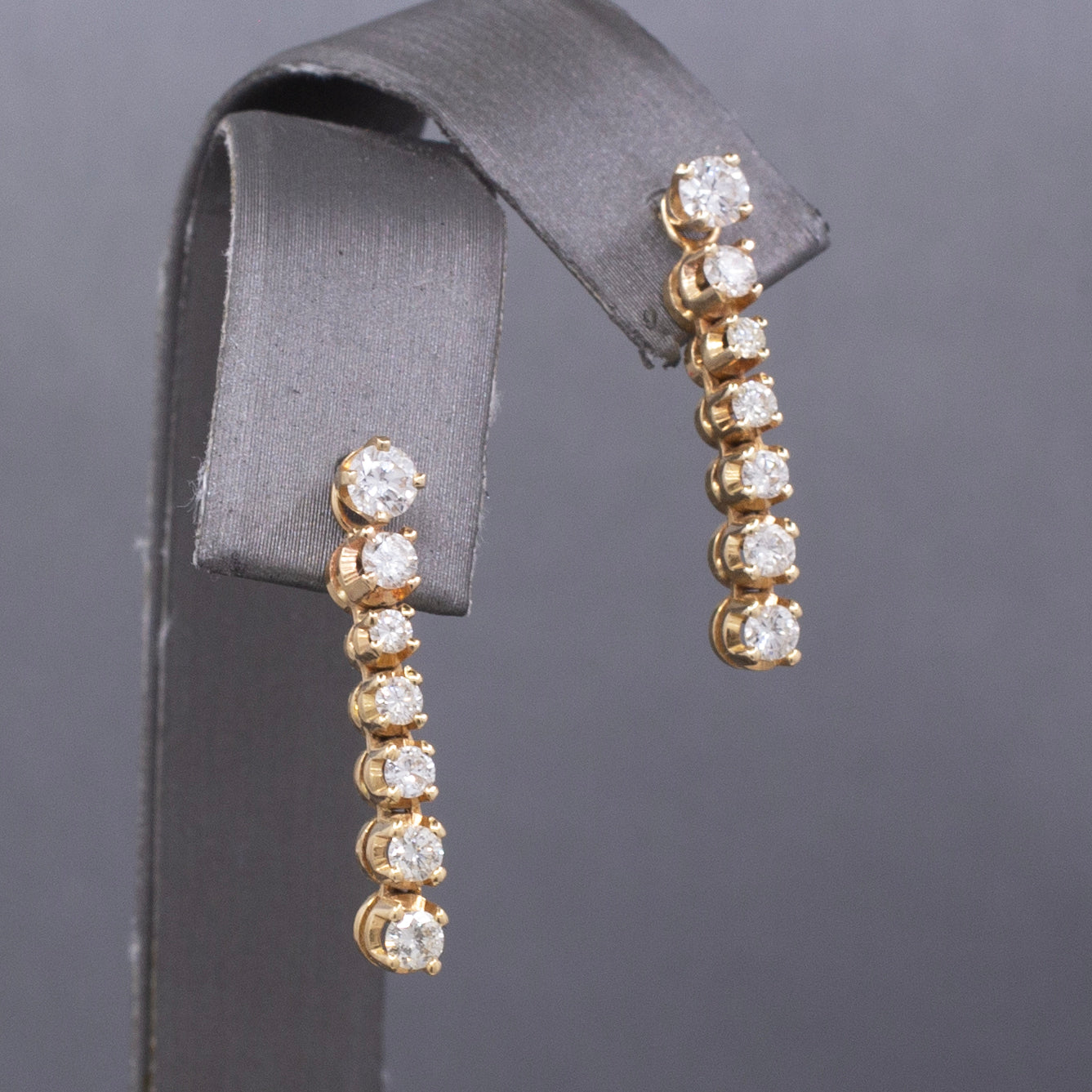 Sparkling Diamond Stud Earrings with Linear Jackets in 14k Yellow Gold