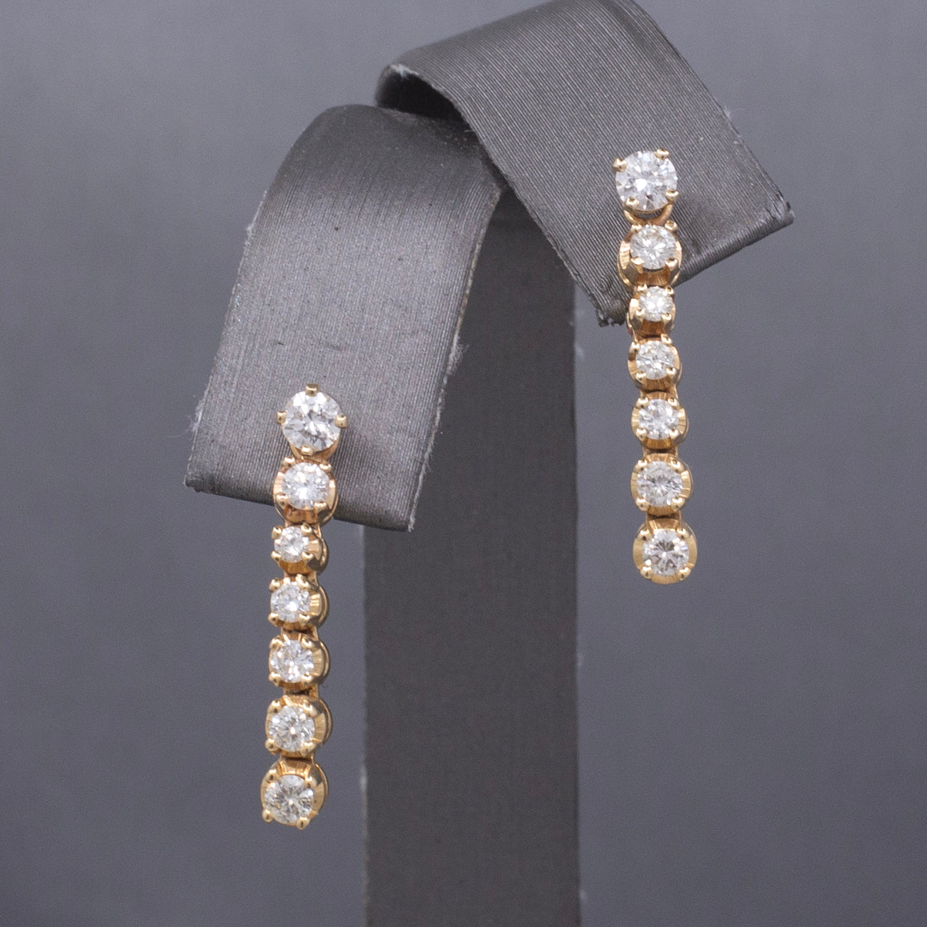 Sparkling Diamond Stud Earrings with Linear Jackets in 14k Yellow Gold