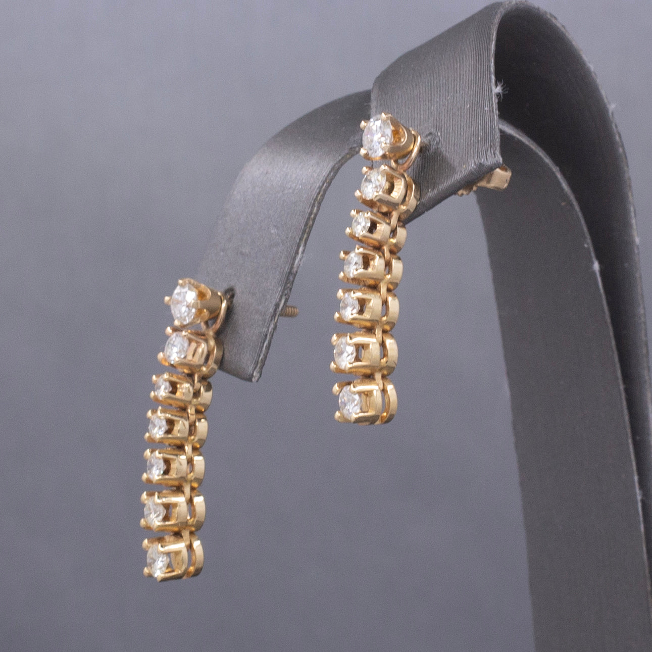 Sparkling Diamond Stud Earrings with Linear Jackets in 14k Yellow Gold