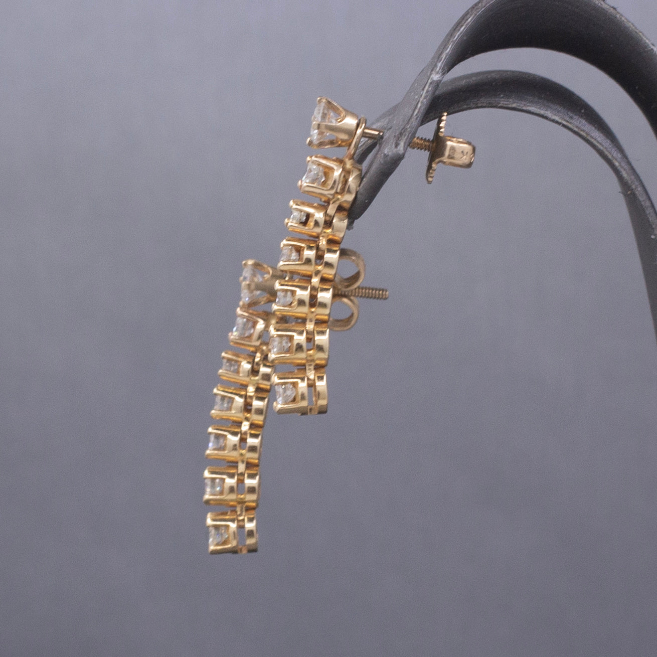 Sparkling Diamond Stud Earrings with Linear Jackets in 14k Yellow Gold