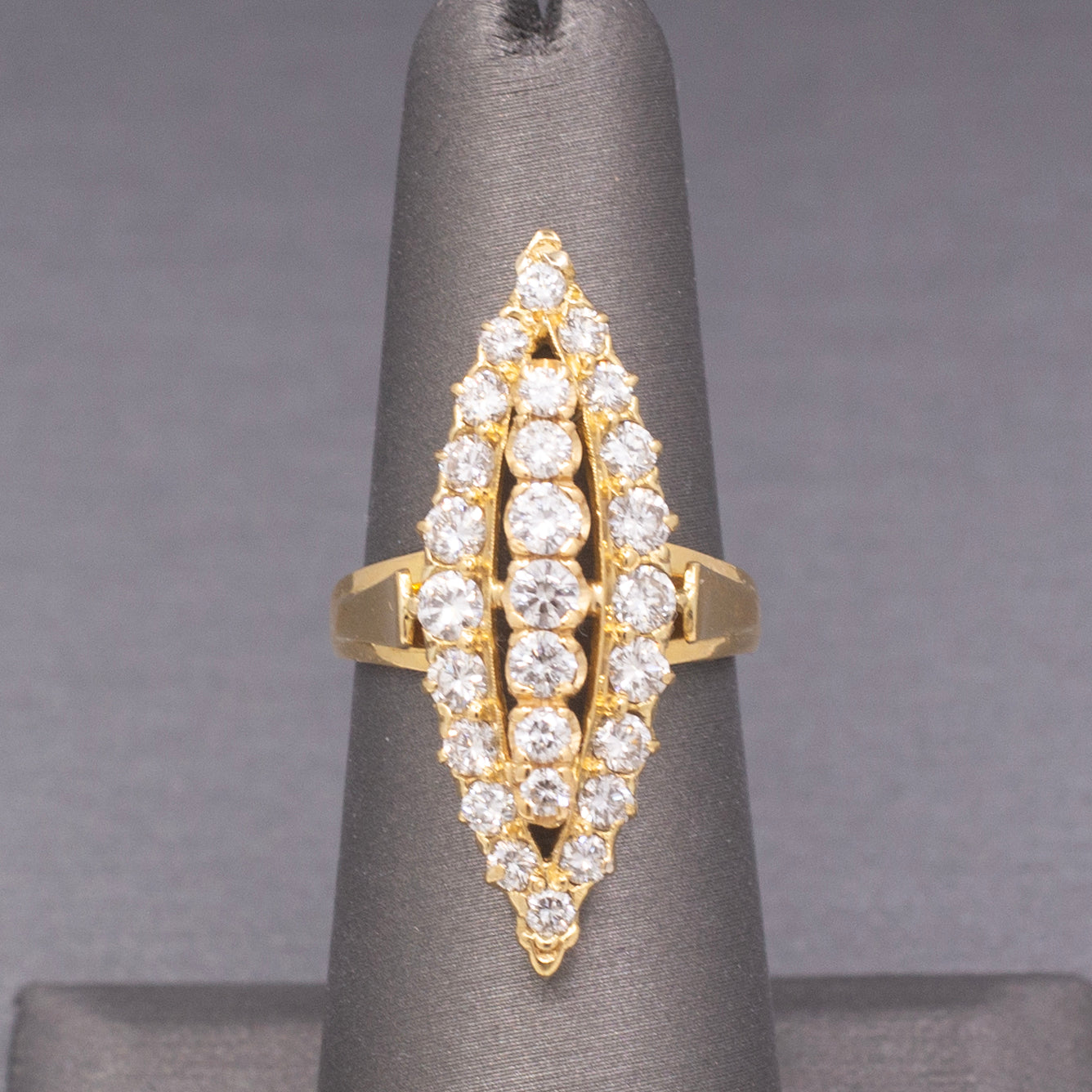Vintage Diamond Navette Cocktail Ring in 14k Yellow Gold