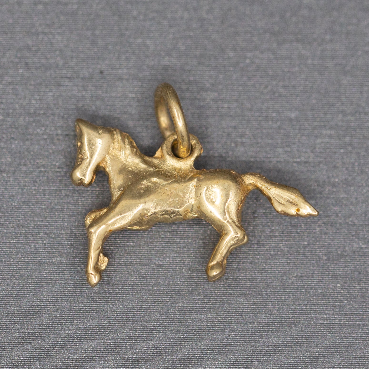 Solid Cast Vintage Horse Charm Pendant in 14k Yellow Gold