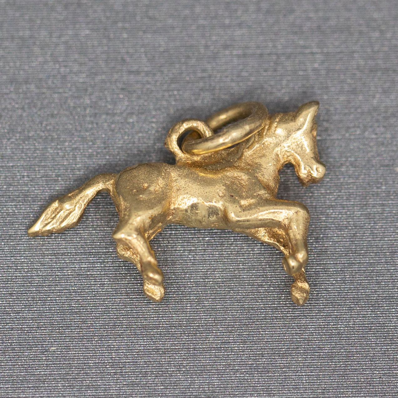 Solid Cast Vintage Horse Charm Pendant in 14k Yellow Gold
