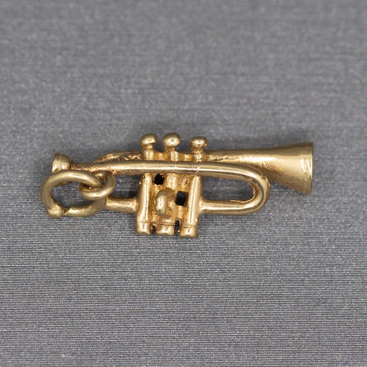 Vintage Trumpet Charm Pendant in Solid 14k Gold