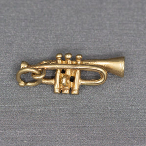 Vintage Trumpet Charm Pendant in Solid 14k Gold