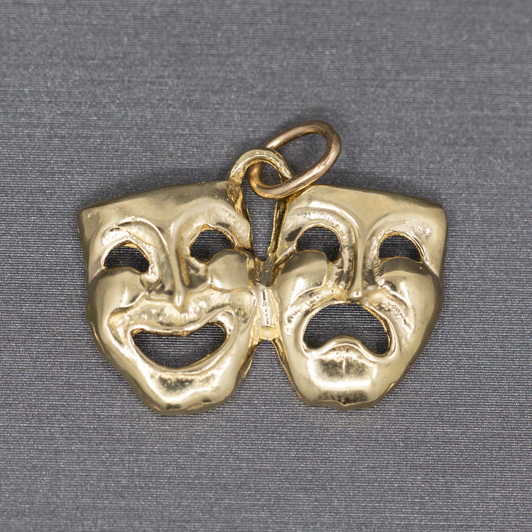 Greek Comedy Tragedy Theatre Mask Pendant Charm in 14k Yellow Gold