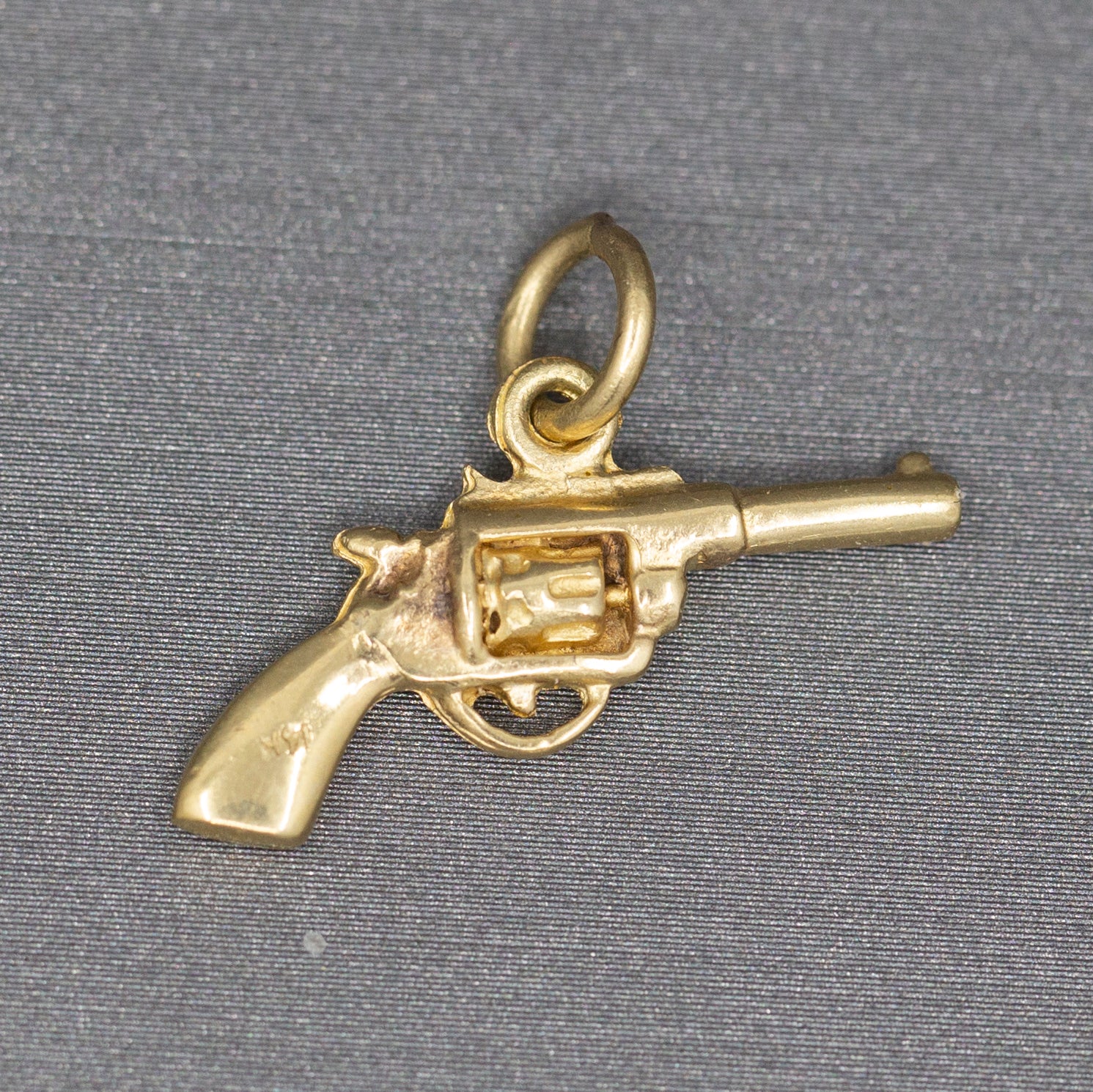 Vintage Revolver Pistol Handgun Gun Charm Pendant in 14k Yellow Gold