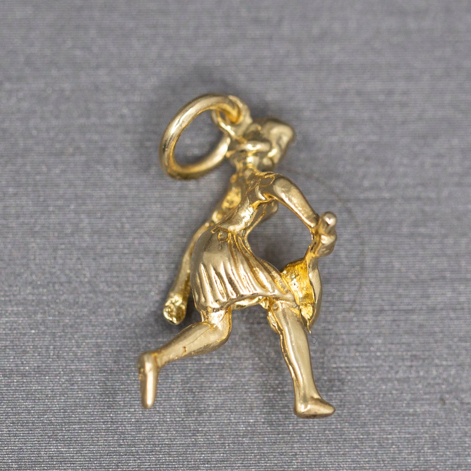 Lady Playing Tennis Player Charm Pendant in 14k Yellow Gold