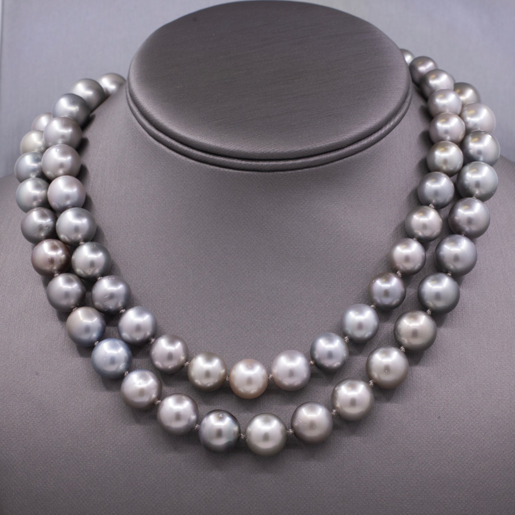 Silver South Sea Pearl Opera Length Strand Necklace with 14k Yellow Gold Clasp