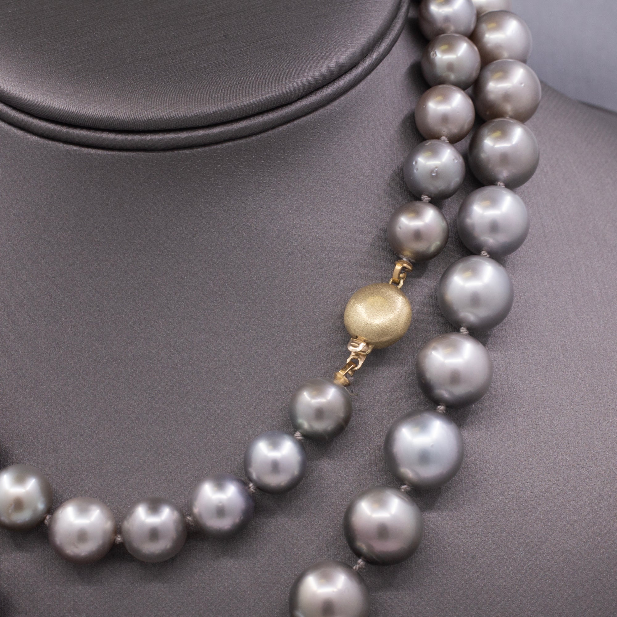 Silver South Sea Pearl Opera Length Strand Necklace with 14k Yellow Gold Clasp