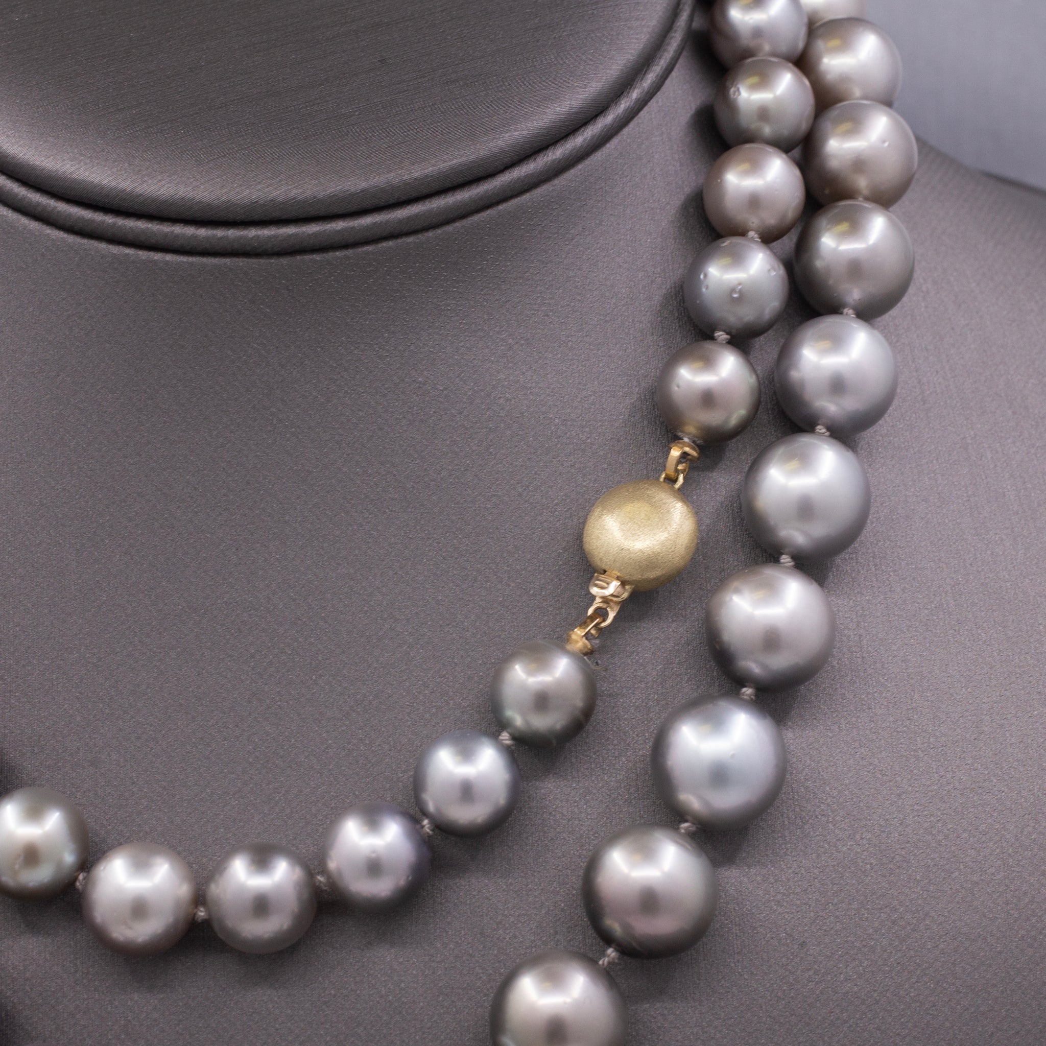 Silver South Sea Pearl Opera Length Strand Necklace with 14k Yellow Gold Clasp