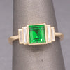 Elegant GIA Certified Tsavorite Garnet and Baguette Cut Diamond Ring in 14k Yellow Gold