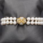 Luxurious Two Strand Cultured Pearl Bracelet with Diamond Clasp in 18k Yellow Gold