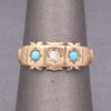 Antique Victorian Old Mine Cut Diamond and Turquoise Band Ring in 9k Rosy Gold