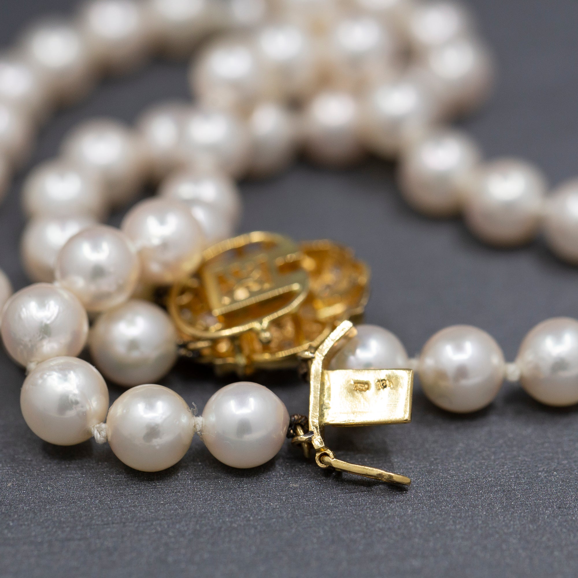 Luxurious Two Strand Cultured Pearl Bracelet with Diamond Clasp in 18k Yellow Gold