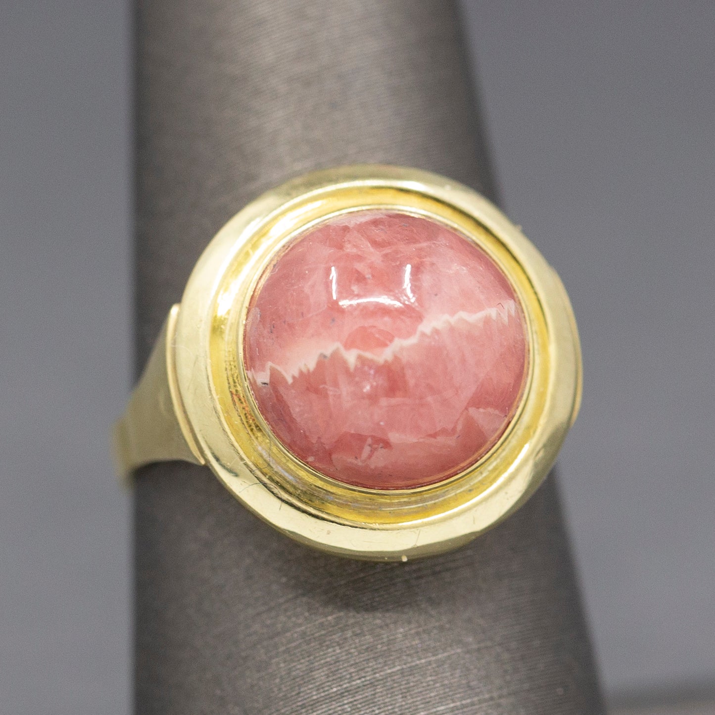 Gemmy Pink Rhodochrosite Bezel Set Cocktail Ring in 14k Yellow Gold