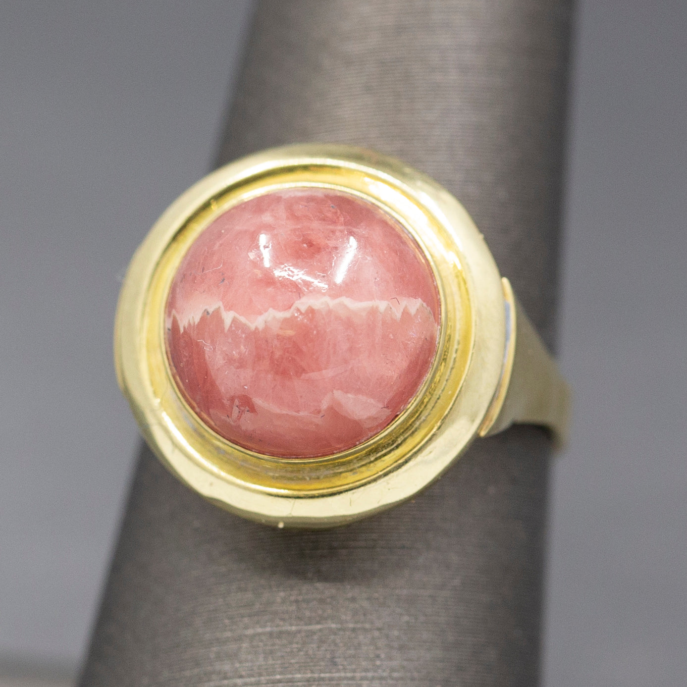Gemmy Pink Rhodochrosite Bezel Set Cocktail Ring in 14k Yellow Gold