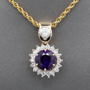 Spectacularly Sparkly Amethyst and Diamond Pendant Necklace in 14k Yellow Gold