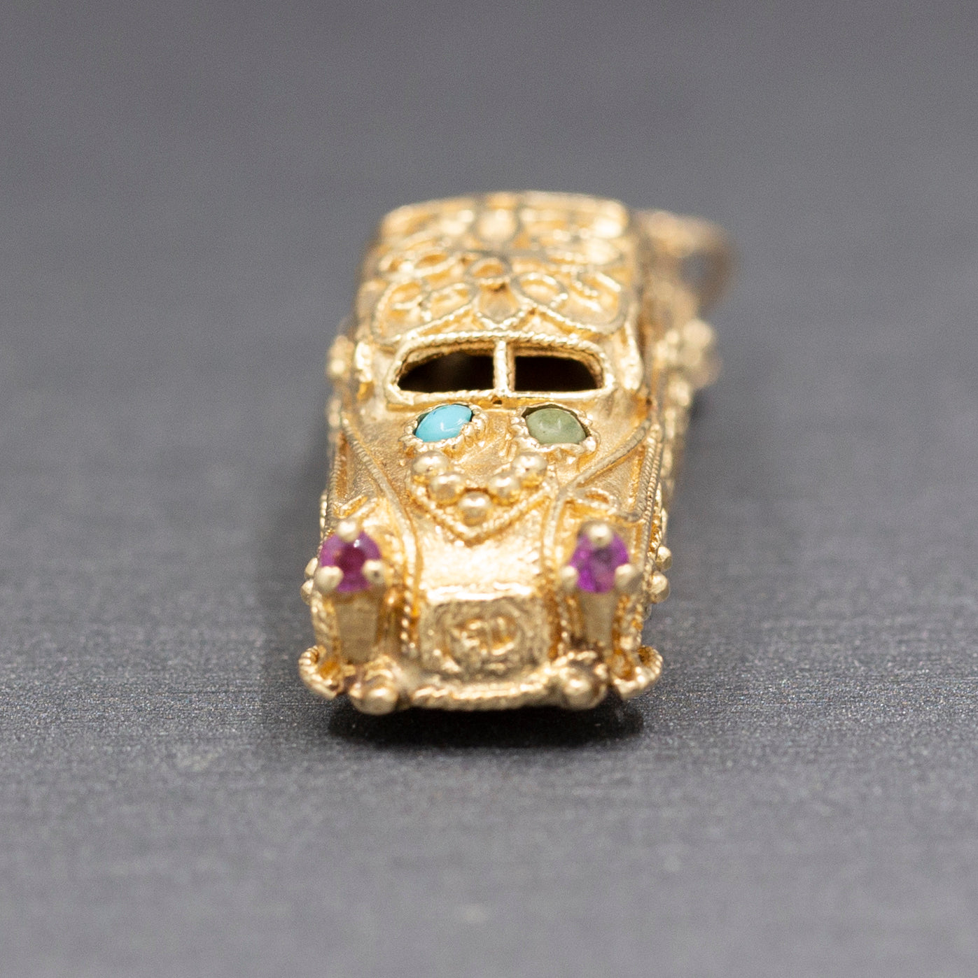 Etruscan Revival 1957 Cadillac Pendant Charm with Spinning Wheels in 14k Yellow Gold