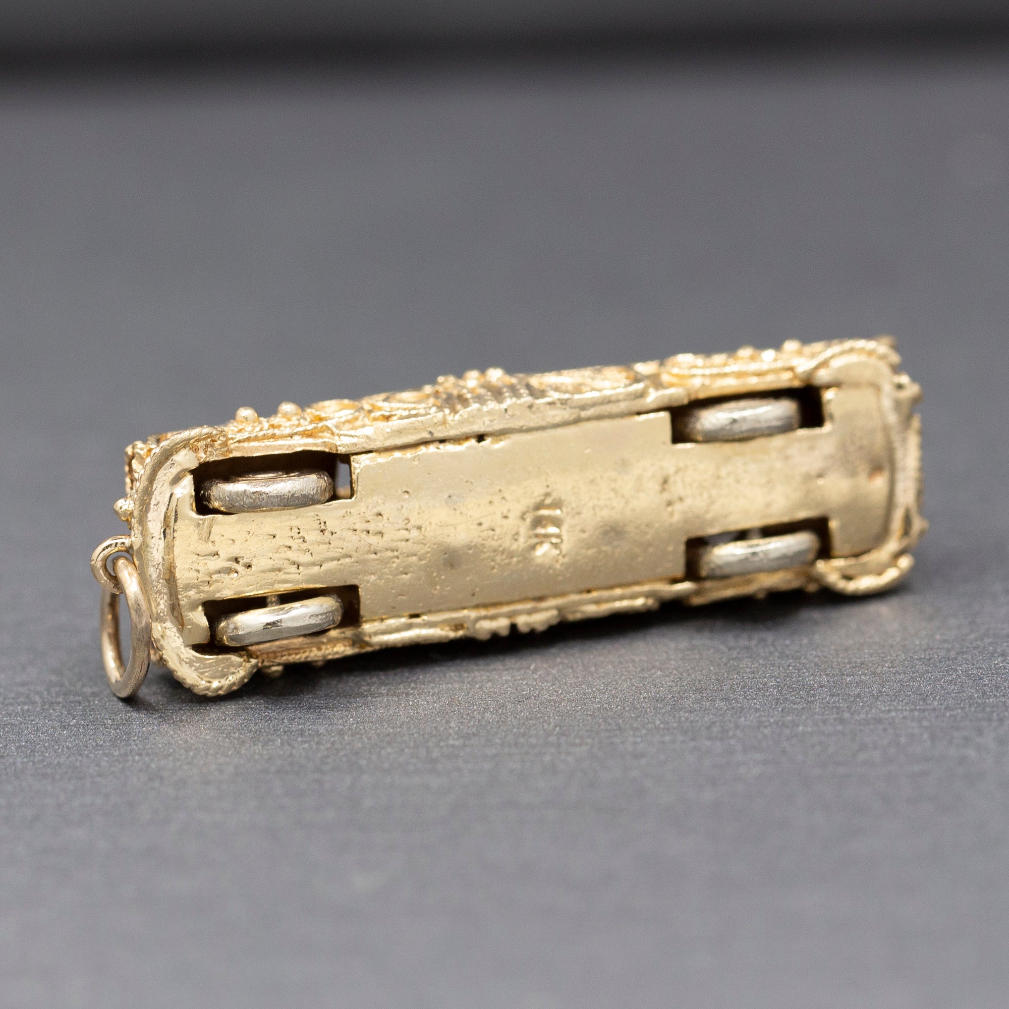 Etruscan Revival 1957 Cadillac Pendant Charm with Spinning Wheels in 14k Yellow Gold