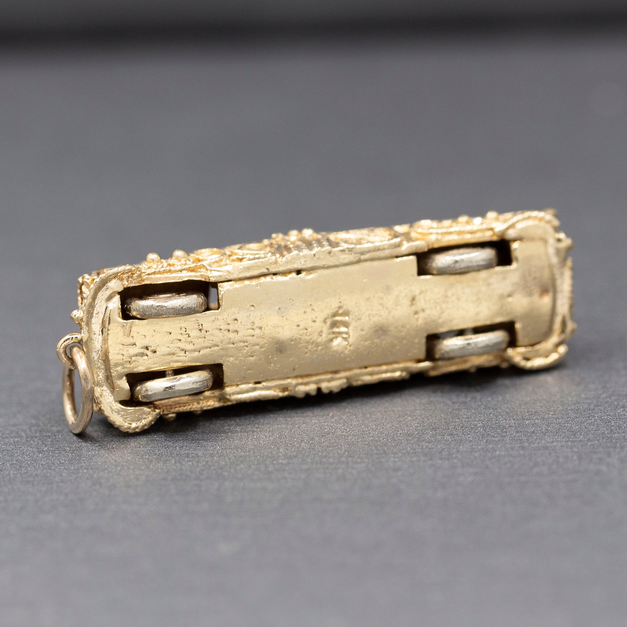Etruscan Revival 1957 Cadillac Pendant Charm with Spinning Wheels in 14k Yellow Gold