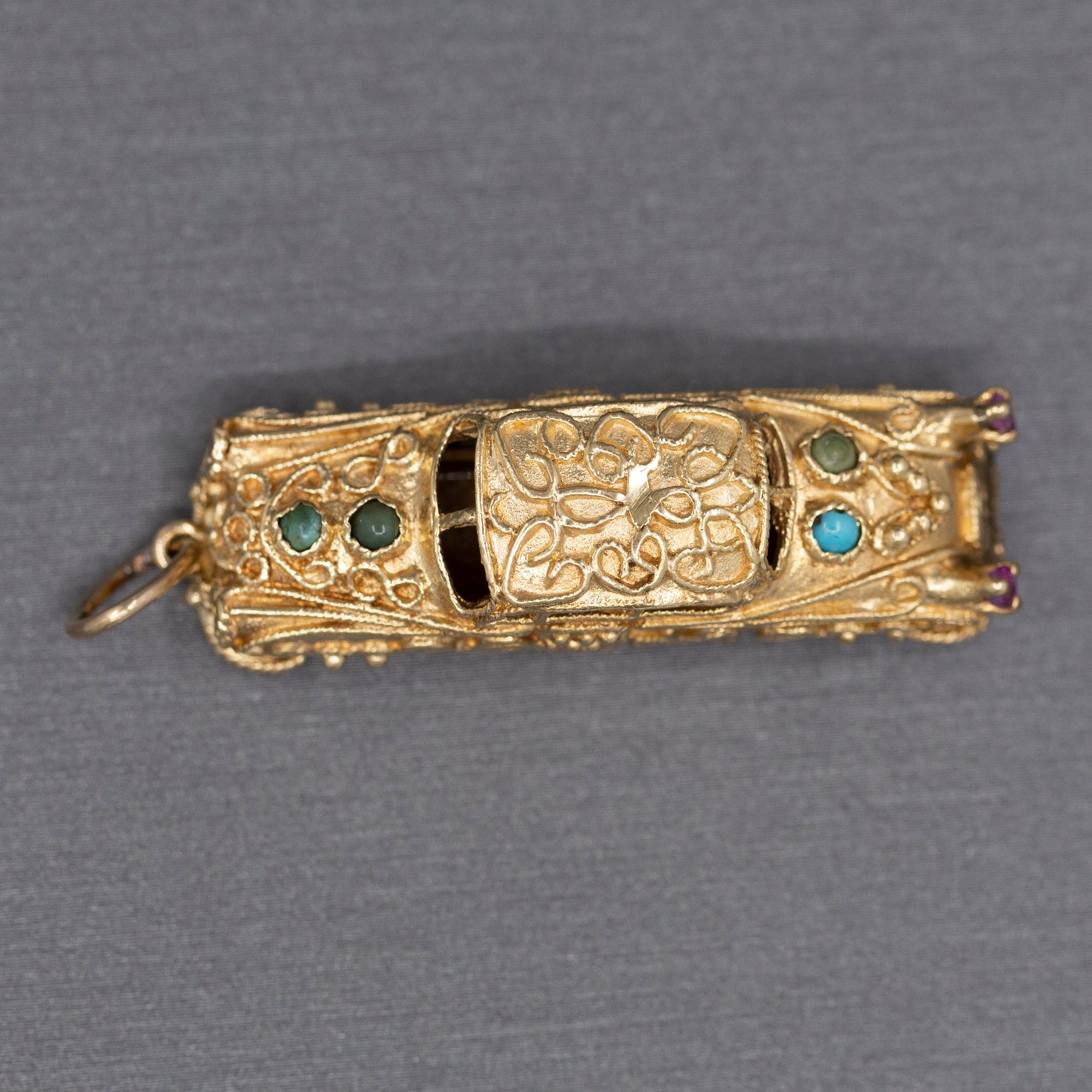 Etruscan Revival 1957 Cadillac Pendant Charm with Spinning Wheels in 14k Yellow Gold