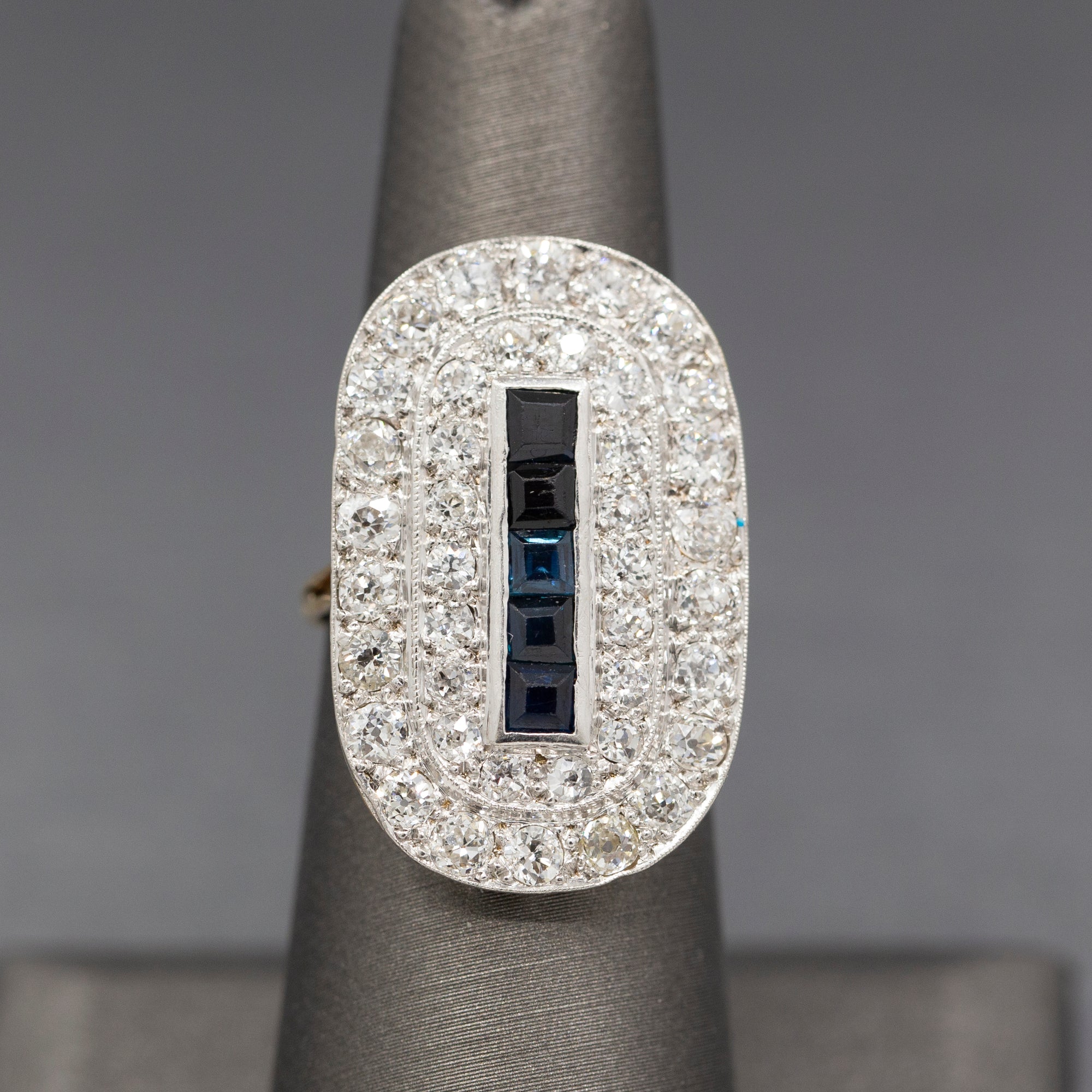 Spectacular Sapphire and Old European Cut Diamond Cocktail Ring in Platinum Topped 14k Gold