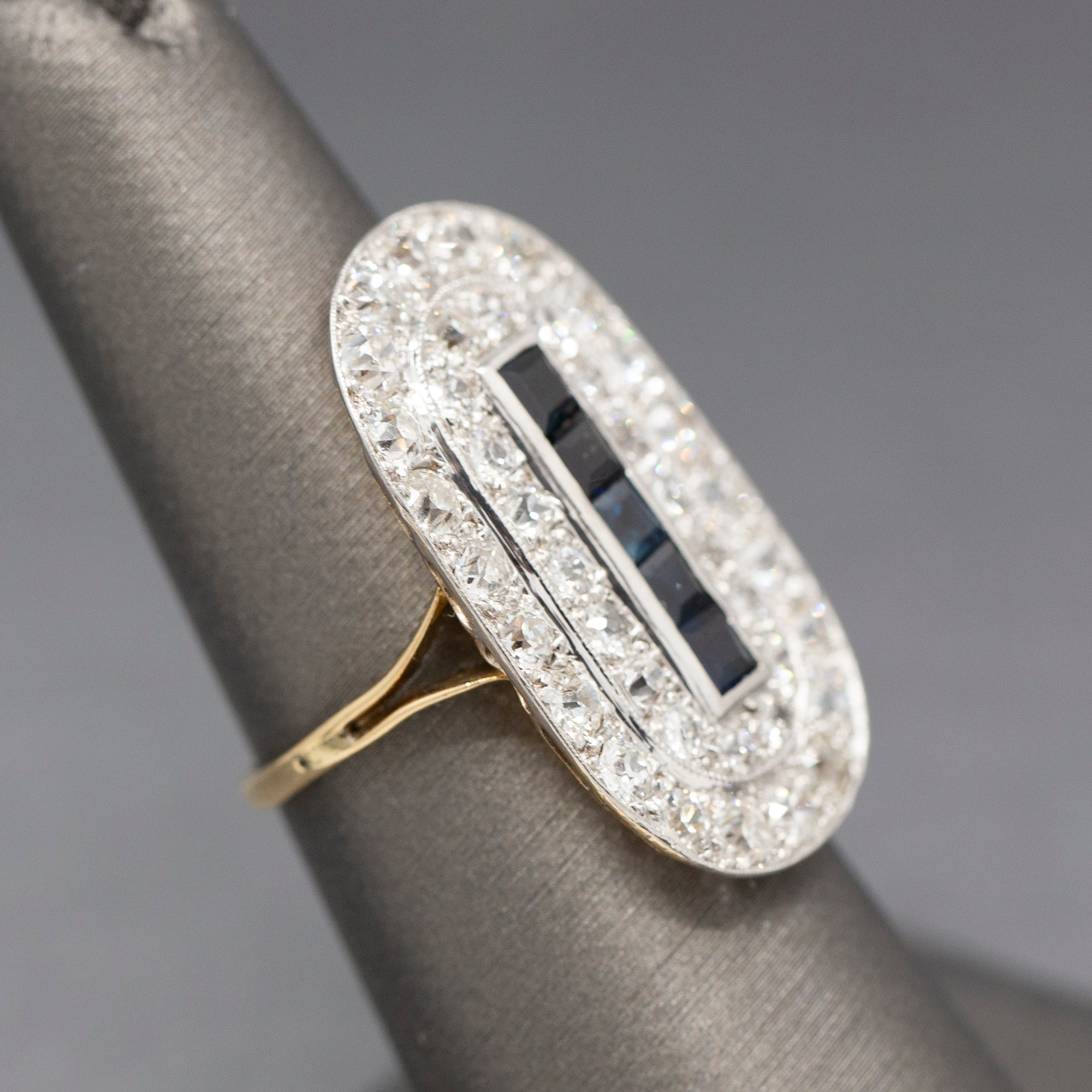 Spectacular Sapphire and Old European Cut Diamond Cocktail Ring in Platinum Topped 14k Gold