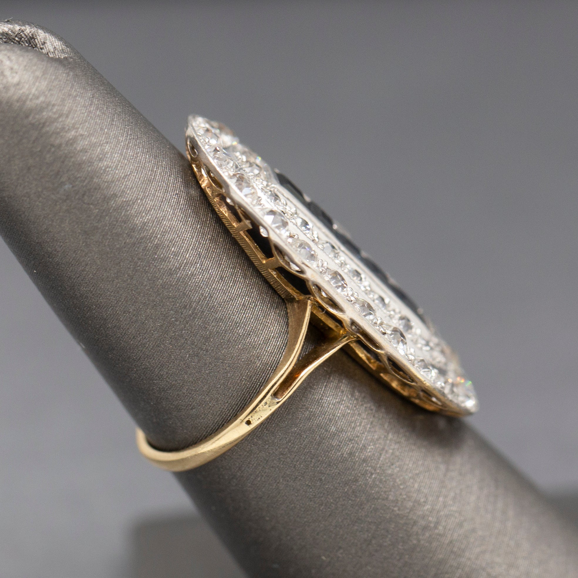 Spectacular Sapphire and Old European Cut Diamond Cocktail Ring in Platinum Topped 14k Gold