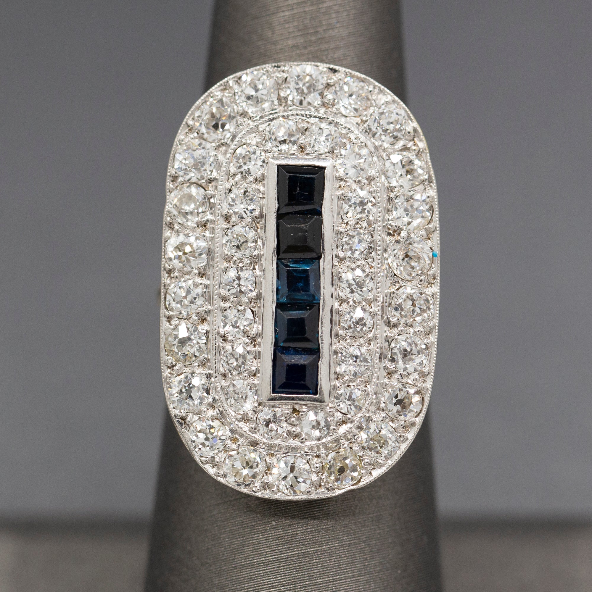 Spectacular Sapphire and Old European Cut Diamond Cocktail Ring in Platinum Topped 14k Gold