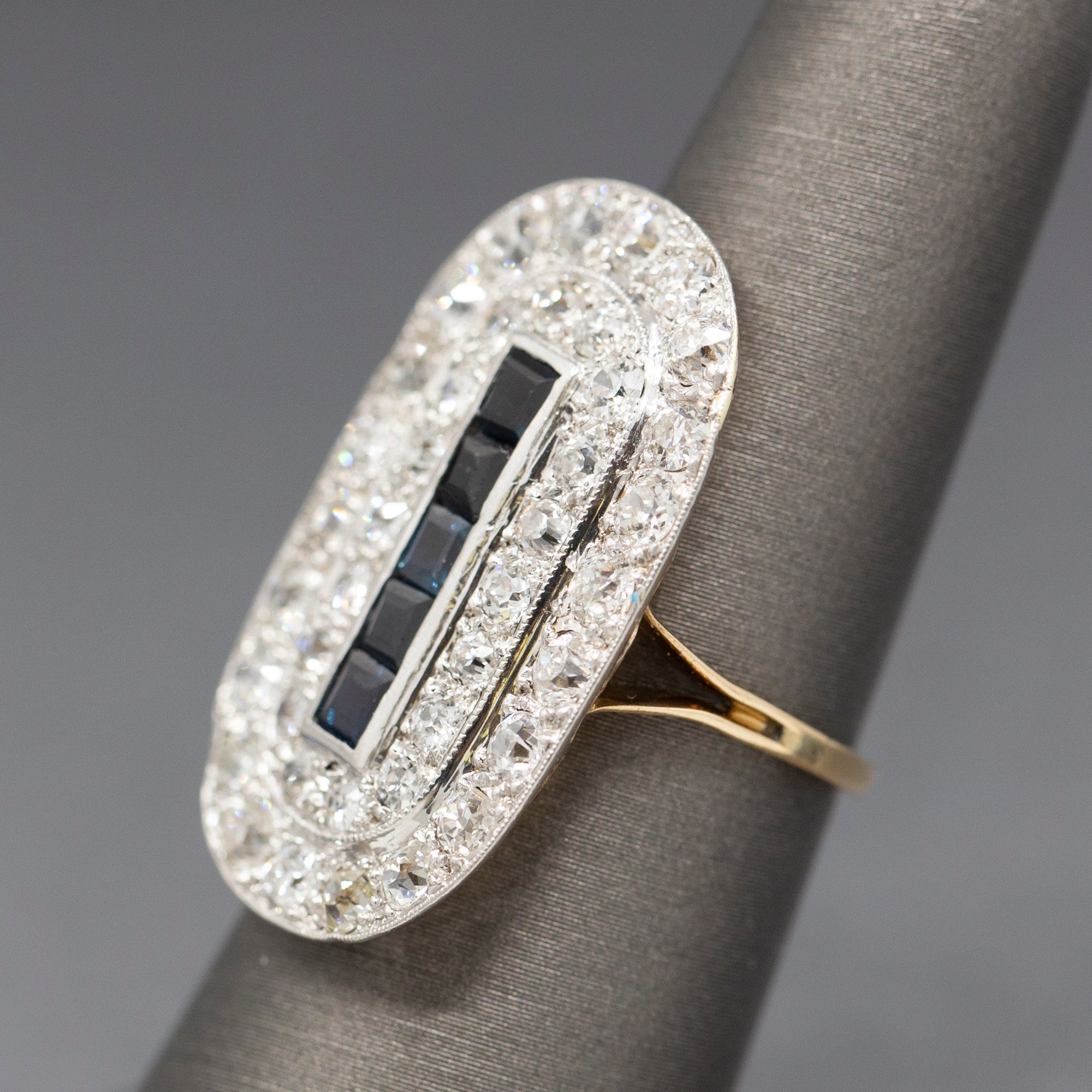 Spectacular Sapphire and Old European Cut Diamond Cocktail Ring in Platinum Topped 14k Gold
