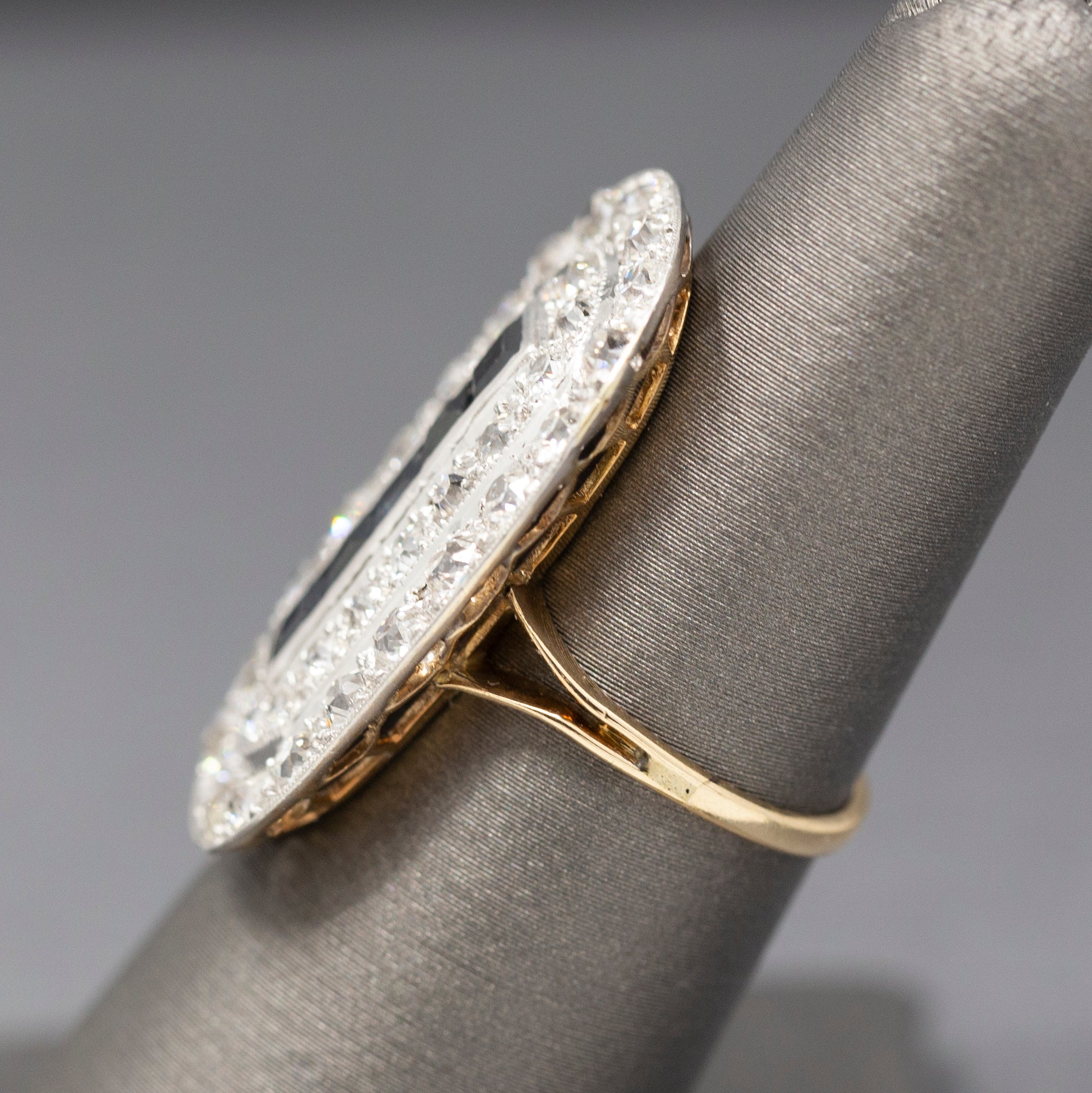 Spectacular Sapphire and Old European Cut Diamond Cocktail Ring in Platinum Topped 14k Gold