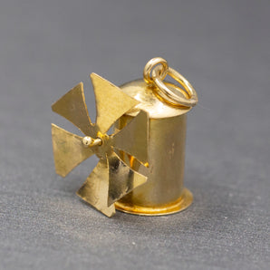 Vintage Moving Dutch Windmill Charm in 18k Yellow Gold