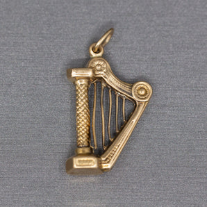 Vintage Harp Pendant Charm in 14k Yellow Gold