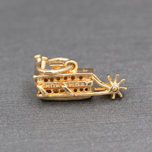 Vintage Show Boat River Boat Paddle Boat Articulated Charm in 14k Yellow Gold
