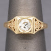Art Deco Old European Cut Diamond Solitaire Filigree Ring in 14k Yellow Gold