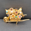 Lovely Rare Dan Frere Gemstone Flowers in Wheelbarrow Brooch in Solid 14k Yellow Gold