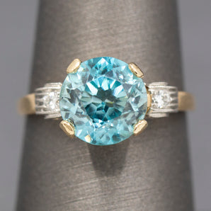 Sparkling Blue Zircon and Diamond Accent Ring in 14k Yellow Gold