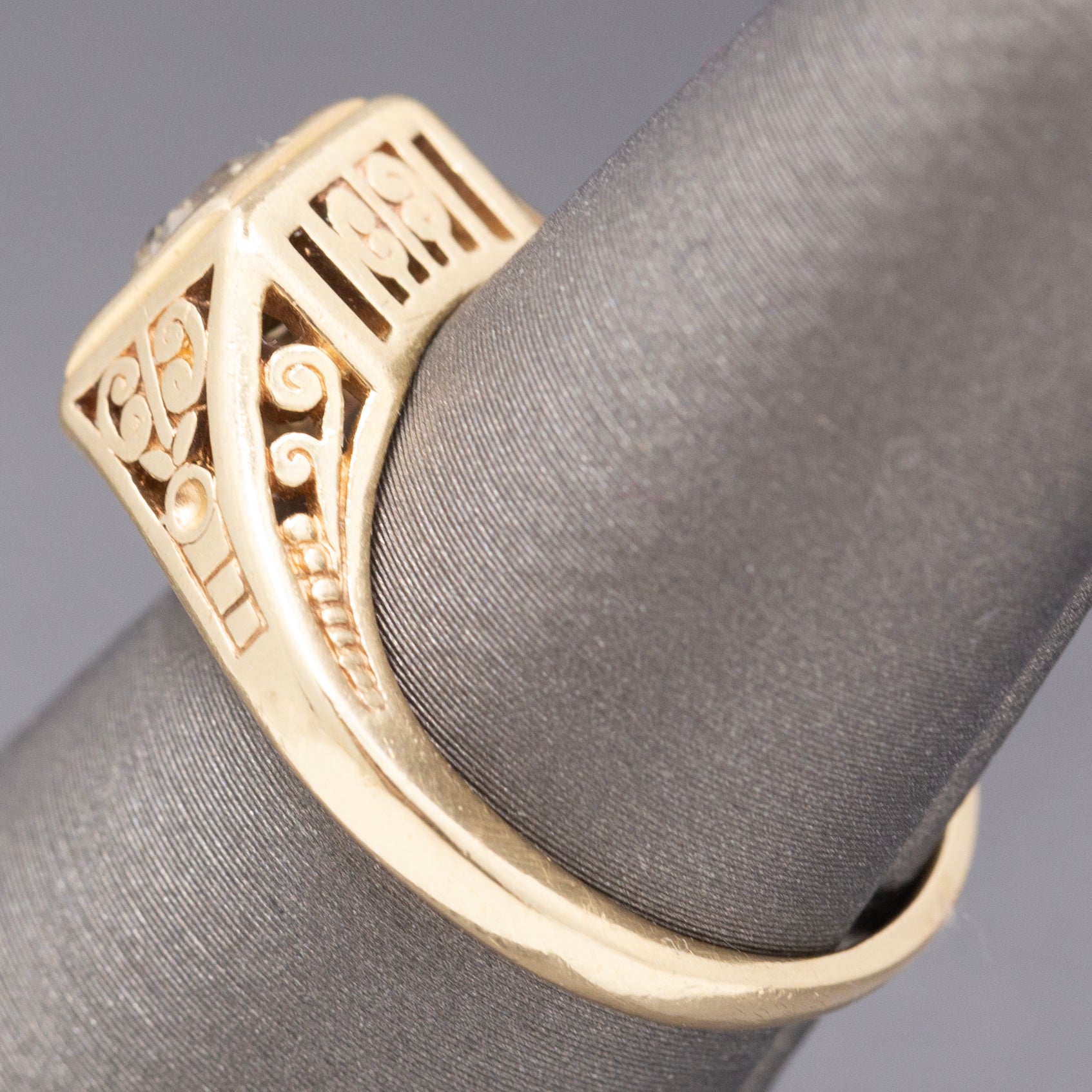 Art Deco Old European Cut Diamond Solitaire Filigree Ring in 14k Yellow Gold