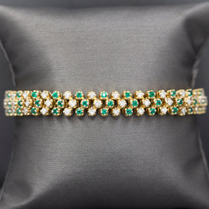 Luscious Emerald and Diamond Three Row Tennis Bracelet in 14k Yellow Gold