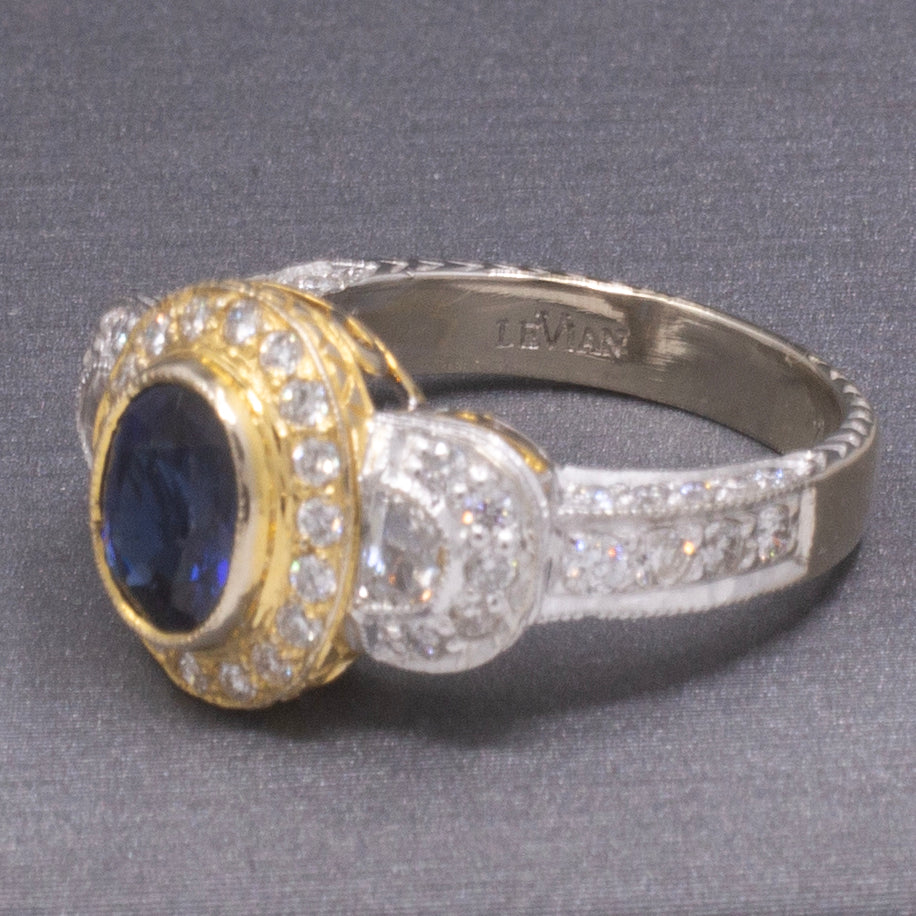 Le Vian Blue Sapphire and Diamond Two Tone Ring in 14k Yellow and White Gold