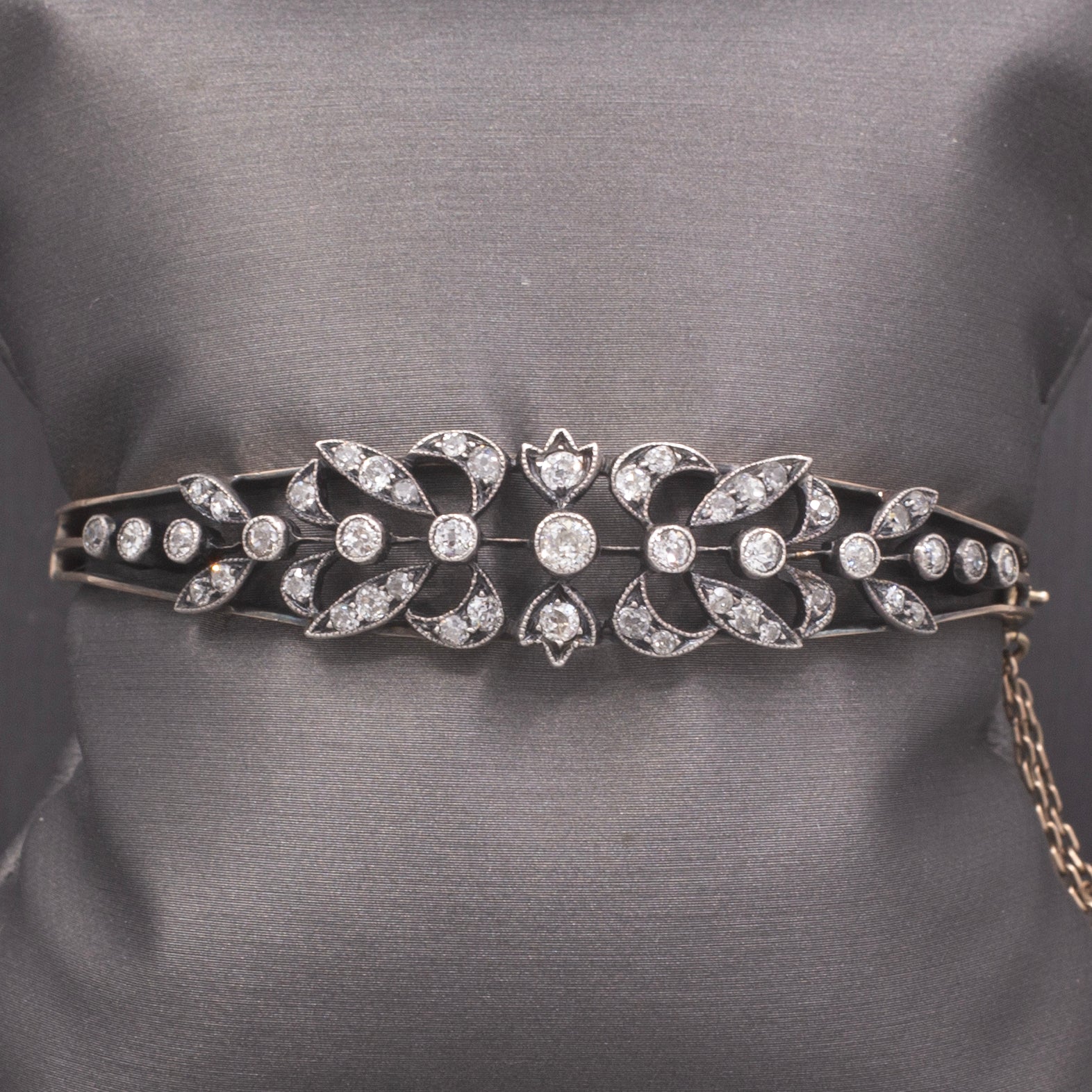 Exquisite Victorian Old Mine Cut Diamond Bangle Bracelet in 10k Rosy Gold