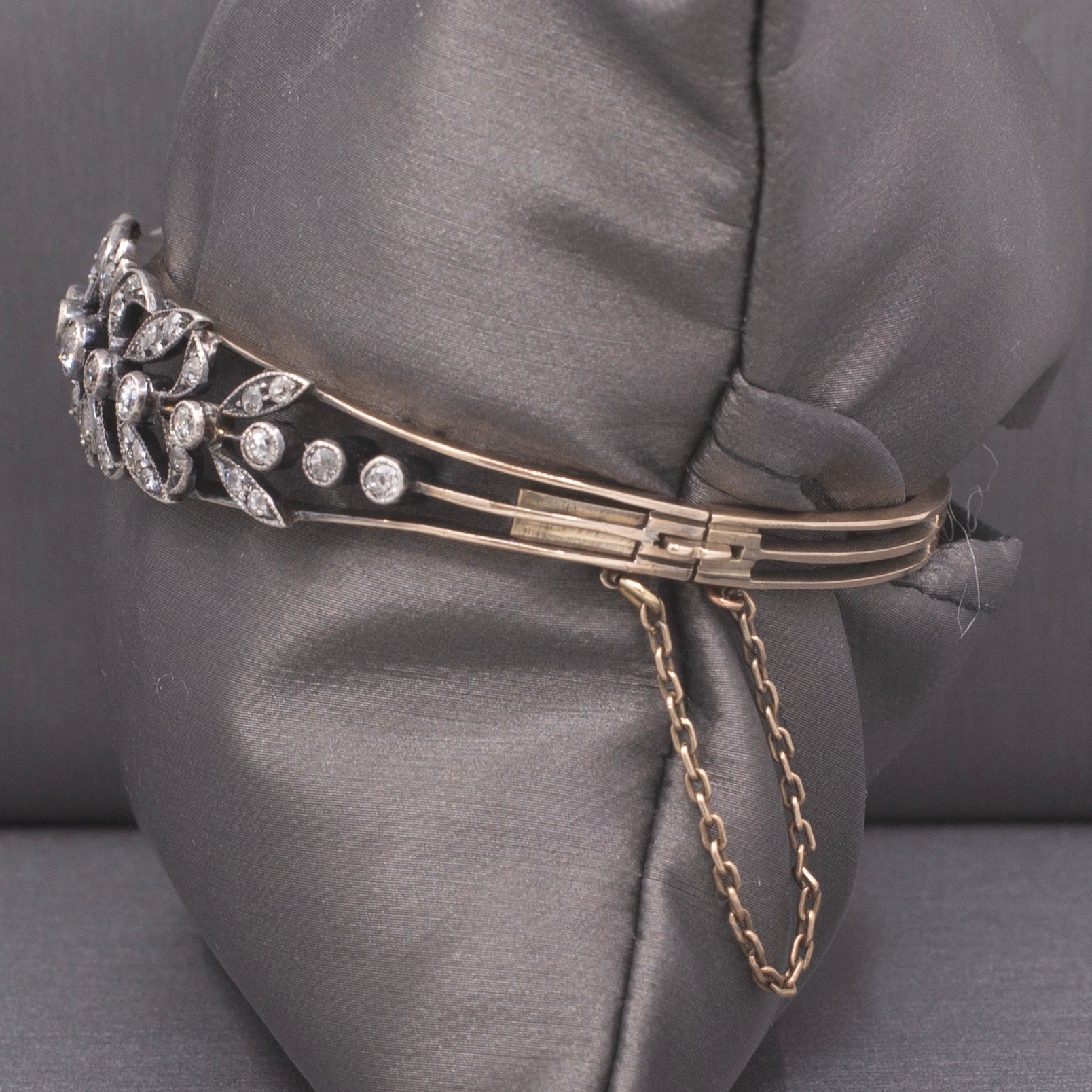 Exquisite Victorian Old Mine Cut Diamond Bangle Bracelet in 10k Rosy Gold