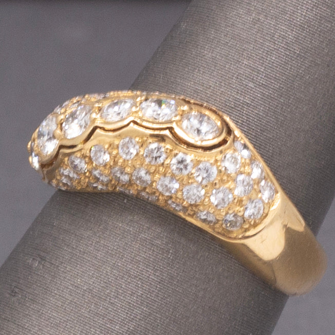 Vintage Bezel Set and Pave' Diamond Wave Band Ring in 18k Yellow Gold