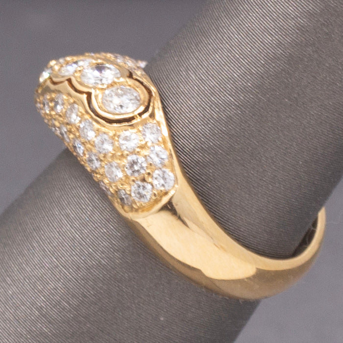 Vintage Bezel Set and Pave' Diamond Wave Band Ring in 18k Yellow Gold