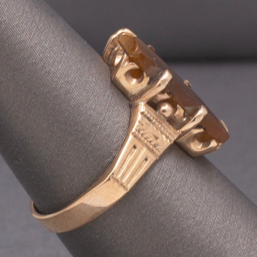Victorian Tiger's Eye Slab Signet Ring in Rosy 14k Yellow Gold
