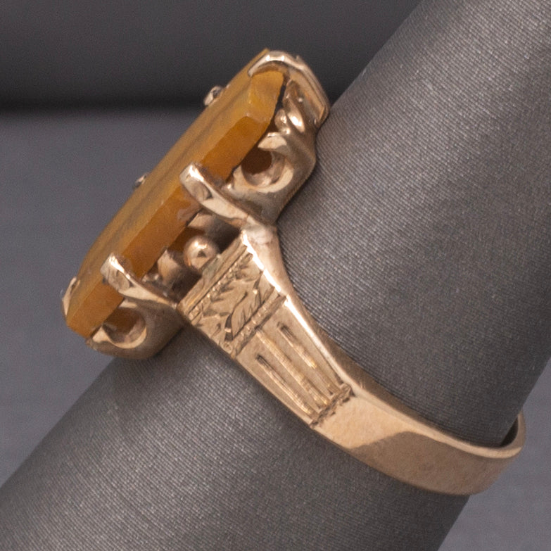 Victorian Tiger's Eye Slab Signet Ring in Rosy 14k Yellow Gold